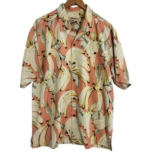 Tommy Bahama Silk Hawaiian Shirt Men L Tropical Floral Resort Travel Camp Banana